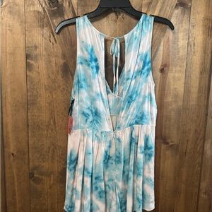 Blue Tie-Dye Sleeveless Romper